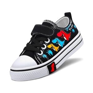 Kids Dinosaur Print Black Sneakers